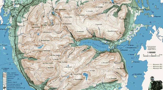 Ловозерские тундры, карта 1:100000, в 1 сантиметре 1 километр.